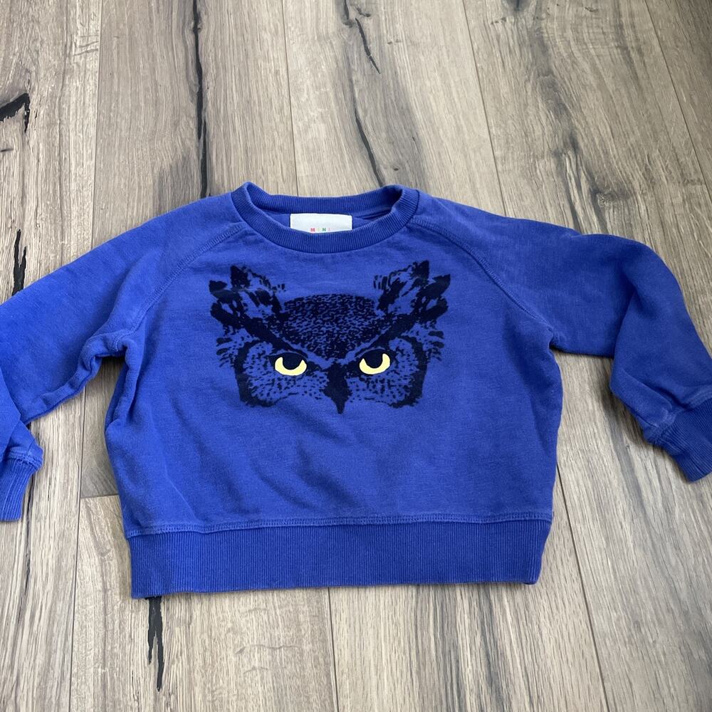 Mini Boden Blue Owl Crewneck Sweatshirt Sz 3-4Y EUC